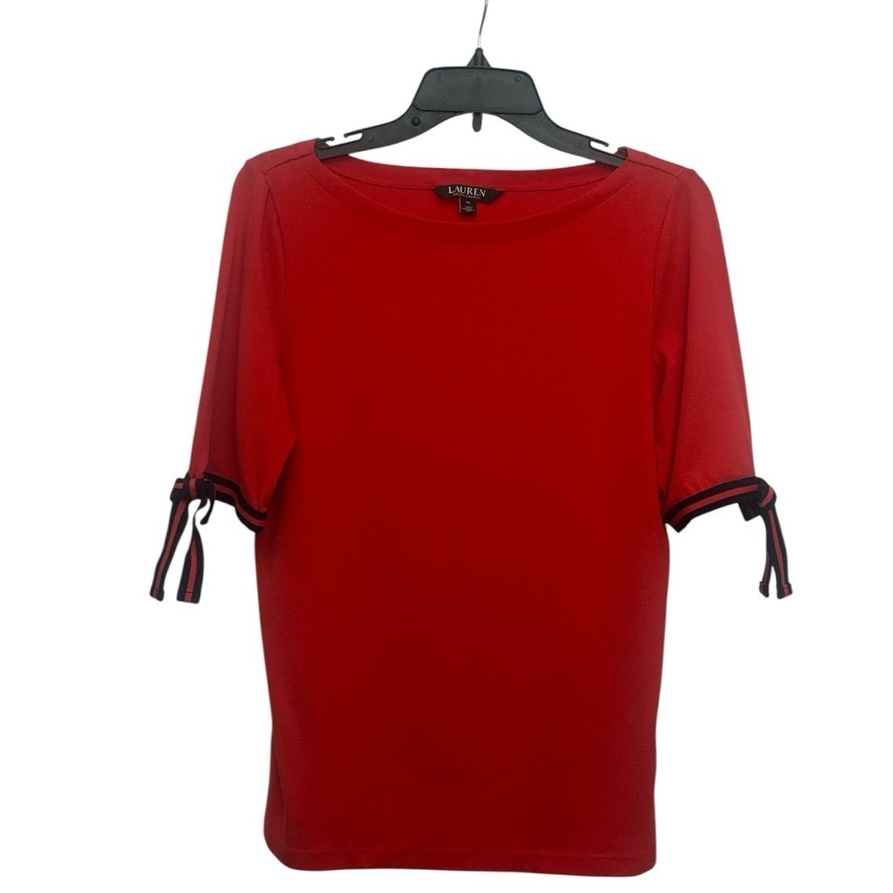 Lauren Ralph Lauren Boatneck Bow Sleeve Top Size XL Red Preppy Nautical